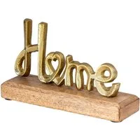 Levandeo® Deko-Schriftzug, Aufsteller Home H11cm Schriftzug Gold Metall Holz Deko Mangoholz