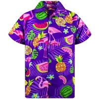 King Kameha Hawaiihemd "Flamingo Melone" Funky Hawaiihemd Herren Kurzarm Fronttasche Stylish
