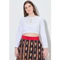 Ulla Popken Longbluse Dirndlbluse Spitze Rundhals Langarm Gummisaum