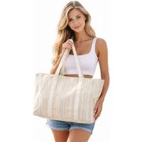 Antonio Shopper XXL Shopping & Beach Bag Strandtasche Glitzer Gold Gestreift Tasche
