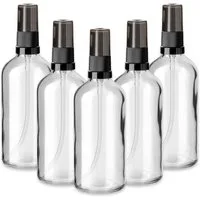 CK Verpackung GmbH Leerglas 5x Klare Glasflasche 100 ml mit schwarzer Pumpe Kosmetikverpackung Set (Set x5)