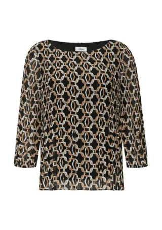 s.Oliver BLACK LABEL - Chiffonbluse mit 3/4-Arm braun/schwarz - Gr. - 34