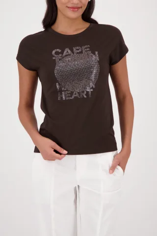 monari - T-Shirt mit Schriftzug dark chocolate - Gr. - 36