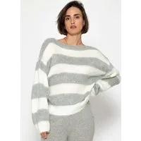 SASSYCLASSY Strickpullover Gestreifter Pullover für Damen Weicher Strickpullover mit U-Boot Ausschnitt und Strukturmix
