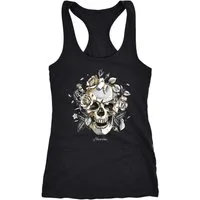 Neverless Tanktop Damen Tank-Top Totenkopf Rosen Skull Roses Schädel Racerback