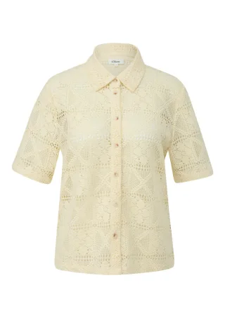 s.Oliver Red Label - Blusenshirt mit Polokragen und Lochmuster beige - Gr. - 34