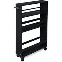 bomoe Küchenwagen Nischenregal 15cm breit Hylla, 79x50cm, Schwarz, Küchenwagen Küchenregal Schmal – Rollwagen 3 Fächer & Arbeitsplatz
