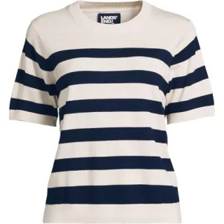 Merinopullover mit kurzen Ärmeln, Damen,  Blau, Wolle, by Lands' End