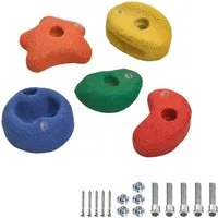Wickey Spielturm-Erweiterung 5 Klettersteine 90 mm - Farbenfroher Spaß mit sicherer Montage, (Komplett-Set für DIY-Kletterwände mit Befestigung, 5 St., Fördert Bewegung, Geschicklichkeit & Ausdauer), Outdoor-geeignet – UV-beständig & langlebig