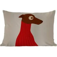 MuchoWow Dekokissen Silhouette - Hund - Pullover - Rot, Outdoor-Dekorationskissen, Kissen, Kissenbezug, 50x30 cm