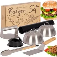 ONVAYA Burgerpresse Burger-Set 8 Teile ǀ Smash-Burger-Set mit Grillmatte und Schmelzglocke (8 St)