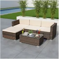 Melko Gartenlounge-Set Gartengarnitur Lounge Polyrattan 5tlg. Sitzgruppe Gartenset, (Set), Schraub-Ausgleich-Standfüße