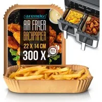 Arendo Backpapier für Heißluftfritteuse 4,5 - 10 L, 300 St., 22 x 14 x 4,5 cm, Antihaft, ungebleicht, wasser- und ölbeständig, für Airfryer, Ofen, Mikrowelle