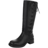 Ital-Design Modische Damen-Stiefel mit Blockabsatz und seitlichen Details Stiefel (90756066) Blockabsatz Stiefel in Schwarz
