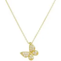 Runde Perlé Kette mit Anhänger zarte Kette mit Schmetterling Anhänger, 925er Silber, 18K Gold, kleiner Anhänger Schmetterling, Zirkon (inkl. Geschenkverpackung)