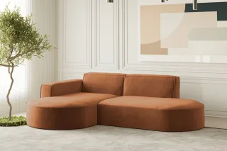 Ecksofa Designersofa PALMA XS in Stoff Noel Ziegelrot Ottomane Links
