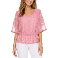 dy_mode Spitzenbluse Damen Sommerbluse mit Spitze Kurzarm Oberteil Einfarbig Transparent in Unifarbe, transparenten Ärmel