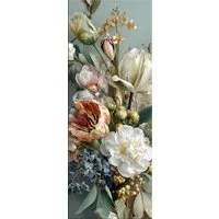 artissimo Glasbild Bild aus Glas 30x80 cm / Wandbild Hochformat / Wanddeko modern, Blumen und Blüten: Vintage Blumen in salbei-grün