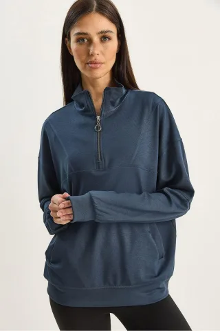 Lässiger Fit Zipper-Kragen Strick-Sweatshirt