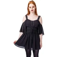 Poizen Industries Minikleid Catastrophe Schulterfrei Gothic Chiffon Schnürung Träger