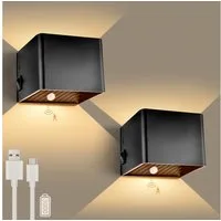 GeyouLux Wandleuchte mit 3000mAh Akku & Bewegungsmelder, 5W 3 Modi 3000K, LED fest integriert, Warmlicht, 2 Stück Aufladbare Wandleuchte Innen