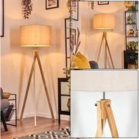 hofstein Stehlampe Stehlampe aus Holz/Stoff in Naturfarben/Beige/Weiß, ohne Leuchtmittel, skandinavische Leuchte, runder Schirm (50 cm) u. Fußschalter, 1 xE27