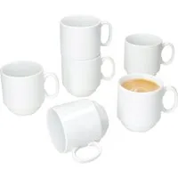 MamboCat Becher 6er Set Tommy Kaffeebecher 220ml weiß Porzellan 6 Personen stapelbar, Porzellan