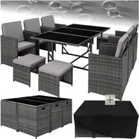 tectake Sitzgruppe Rattan Garnitur Malaga wetterfest mit Schutzhülle, (Garten Sitzgruppe Rattan Malaga, 12-tlg., in Grad), Platzsparend durch Würfelsystem
