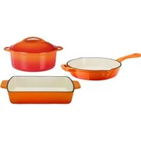 GSW Topf-Set Orange Shadow, Gusseisen (Set, 4-tlg., 1x Kochtopf Ø 24 cm, 1x Bratpfanne Ø 26 cm, 1 Auflaufform 35x 21 cm), Induktion