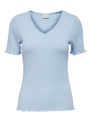 JDY - JDYFRANSISKA LIFE S/S SOLID TOP JRS Cashmere Blue - Gr. - XS
