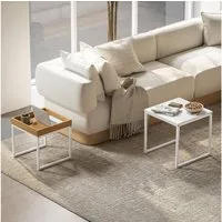 HOMCOM Couchtisch 2er-Set, mit Stahlgestell (Kaffeetisch, 2-St., Eckiger Beistelltisch), für Wohnzimmer, bis 30 kg Belastbar, Weiß+Eiche