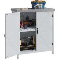 AOXUN Garten-Geräteschrank aus Holz mit Doppeltüren, wetterfester Außenschrank, 79 × 43 × 91 cm, BxT: 79x43 cm, (1 St), Gartenmöbel mit Trennwand & Arbeits-Tischplatte