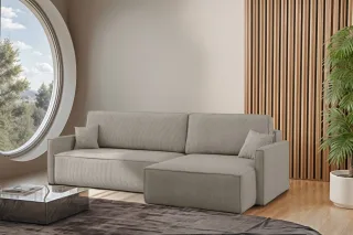 Ecksofa Schlafsofa Sofa LOUIS Stoff Scala Hellgrau Ottomane Rechts