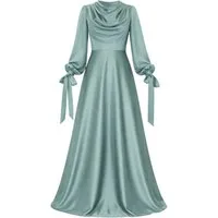 fashionshowcase Abendkleid Damen Maxikleid Satinkleid langarm Modest Fashion