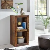 FINEBUY Standregal FB45283 Bücherregal KALKUTTA 45 x 35 x 90 cm Massiv Regal Cube, Holzregal Natur Rustikal, Kleines Bücherregal, Massivholz Mango Regal 90x45x35 cm Shabby Chic