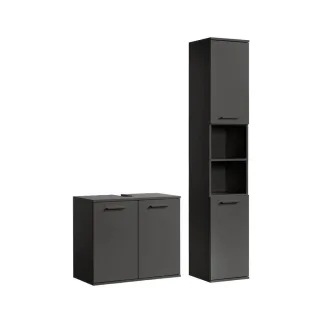 Mokebo Badmöbel-Set, Schwarz, Holzwerkstoff, 103x180x34 cm, Badezimmer, Badmöbelsets & Badmöbelserien, Badmöbel-Sets