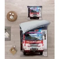 KK Shopping Kinderbettwäsche Bettwäsche Feuerwehr Auto 80 x 80 und 135 x 200 cm, 2 teilig