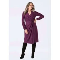 GOLDNER Jerseykleid Elegantes Jerseykleid mit V-Ausschnitt Stretchkleid mit Hemdkragen, Ballonärmel, Gummibündchen und Langarm