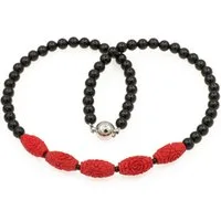 Bella Carina Perlenkette Kette mit schwarzem Achat und roten Perlen, Magnetverschluss, rot schwarz