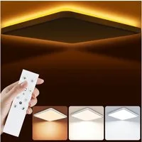 POPOLIC LED Deckenleuchte Deckenlampe, 24W 3200LM 30cm Dimmbar mit Fernbedienung 3000K-6000K, Dimmbar Smart Badleuchte Hintergrundbeleuchtung, Weiß Quadrat
