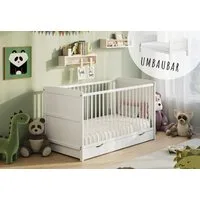 Kids Collective Babybett Kinderbett 60x120/70x140 cm umbaubar zu höhenverstellbares Lattenrost, 60x120 cm Weiß mit Schublade von Geburt bis 3. Lebensjahr