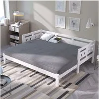 KLAM HOME Daybett Tagesbett aus massivem Kiefernholz Mit Ausziehbett und Rollbettgestell, Ausziehbares Bett Herzförmiges Bett 90*190cm