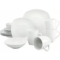 CreaTable Kombiservice Geschirr-Set Square (16-tlg), 4 Personen, Porzellan, Service, weiß, 16 Teile, für 4 Personen