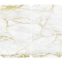 WENKO Herd-Abdeckplatte Universal Modell Marmor Gold, Glas, Kunststoff, (Set, 2 tlg), Herdabdeckung für alle Herdarten, kratzfest, mit rutschfesten Füßen