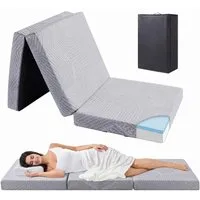 Klappmatratze 3-teilig H3 Faltmatratze Gästematratze Gel Memory Foamkern, Tragegriff, emerspring, 10 cm hoch, Ideal als Gästebett, Bodenmatratze und Campingmatratze