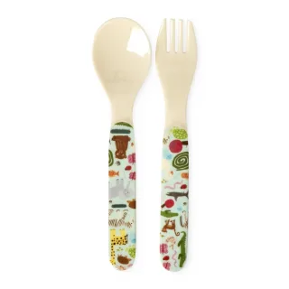 Rice Melamin Löffel und Gabel Set Wildlife / Mint