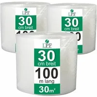 LPF dieLUFTPOLSTERFOLIE Schutzfolie 3 x Luftpolsterfolie Breite 30cm x Länge 100m Blasenfolie Rolle