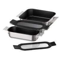 Pro Induction Flex Pfannen-Set HEZ9FF030, 3-teilig edelstahl/schwarz, 1x medium, 2x klein mit Glasdeckel
