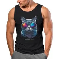 Neverless Tanktop Herren Tank-Top Aufdruck Katze Cat Sommer Style Fashion Streetstyle mit Print