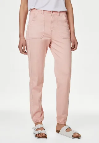 M&S Collection Damen Baumwollmischung Slim Fit Ankle Grazer Joggers Rosa